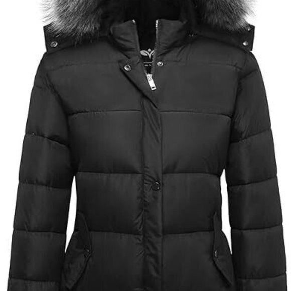 NEW W Tag ! GGleaf Winter Thicken Puffer Coat Faux Fur Hood Removable Blk Sz 2XL - Picture 1 of 6